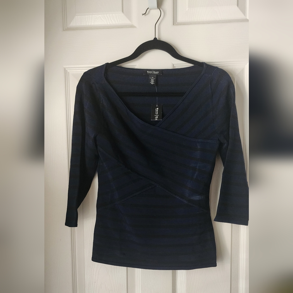 WHBM Blue and Black Stripe Shapewear Top Size Medium